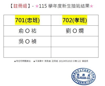 115學年度新生編班結果
